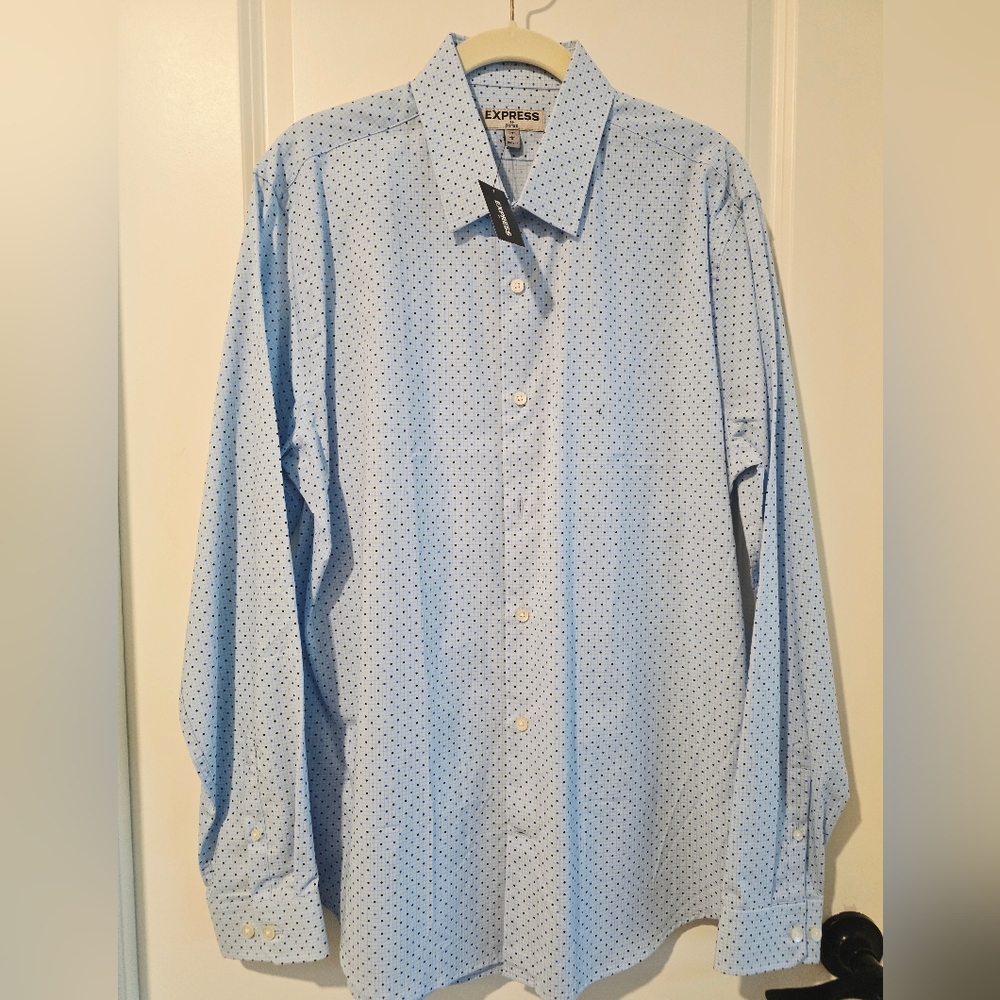 Express Men's Light Blue Patterned Shirt